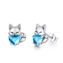 Fox Earrings Children's 925 Sterling Silver Birthstone Earrings Cute Animal Stud Earrings with Crystal Fox Jewellery Gifts for Women Girls, Crystal, Crystal