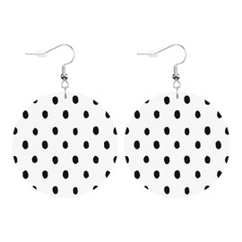 Swono Black Dots Round Faux Leather Earrings for Women Monochromatic Polka Dots Fashion Lightweight Double-Side Printed Drop Dangle Earring for Birthday Party Gift