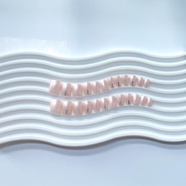 Press on Nails Short Square Acrylic Fake Nails Full Cover False Nails Glossy Nude Glue on Nails Artificial Stick on Nails for Women 24Pcs (Milky White)