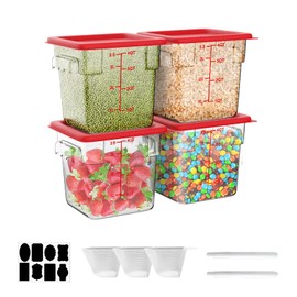 4QT NSF Food Storage Containers with Lids: 4 PCS [Total Food Grade][Hot&Cold Resistant] Commercial Clear Food Storage Containers for Restaurant Kitchen Proof Dough, Measuring Spoons Included(Red)