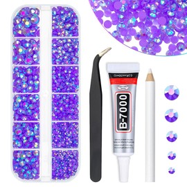 qiipii Dark Purple AB Resin Rhinestones w B7000 Jewelry Glue for Bedazzling Crafting 2mm 3mm 4mm 5mm 6mm Violet Flatback Jelly Stones Diamonds Gems for Nails Face Eyes Makeup Body Tumblers DIY Crafts