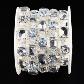 Jerler 1 Yard Rhinestone Trim Applique Crystal Chain Banding Diamond, Rhinestones for Crafts Clothing and Bridal Embellishments Wedding Ideas Christmas Decorations, 0.3" Width (Trim-3, 1 Yard)