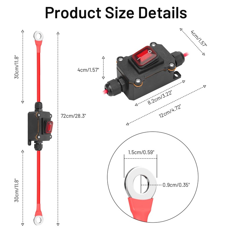 10AWG DC 12V Inline Switch, daitoku DC 5-24V DPST Dual