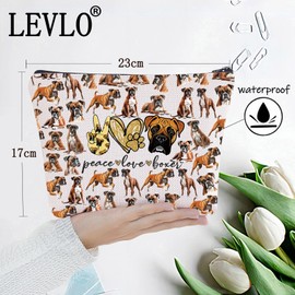 LEVLO Boxer Dog Cosmetic Make up Bag Dog Owner Gift Peace Love Boxer Makeup Zipper Pouch Bag Boxer Dog Lover Gift For Women Girls (Peace Boxer Full)
