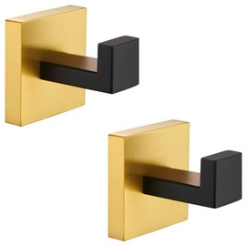 Angle Simple Towel Hook Black & Gold 2 Pack, 304 Stainless Steel Coat Hook, Robe Hook Bathroom