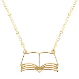POYAMUSE Hollow Book Pendant Necklace - Simple Book Club Gift, Book Shaped Charm Necklace, Bookish Style Jewelry Gifts for Book Lovers Readers and Teachers - Gold