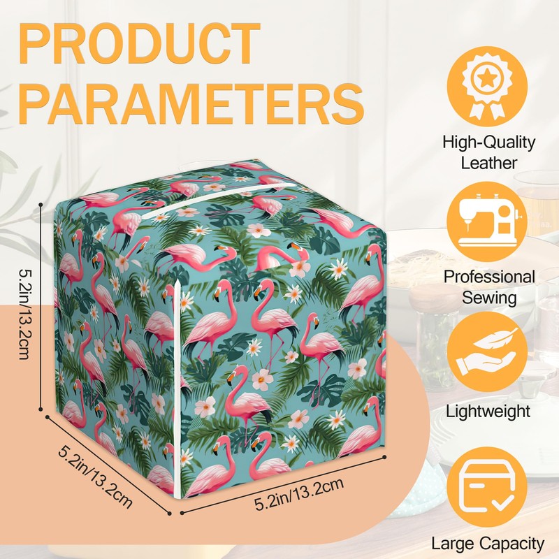 Tropical Palm Leaf Flamingo 2 Pcs Tissue Box Cover Square