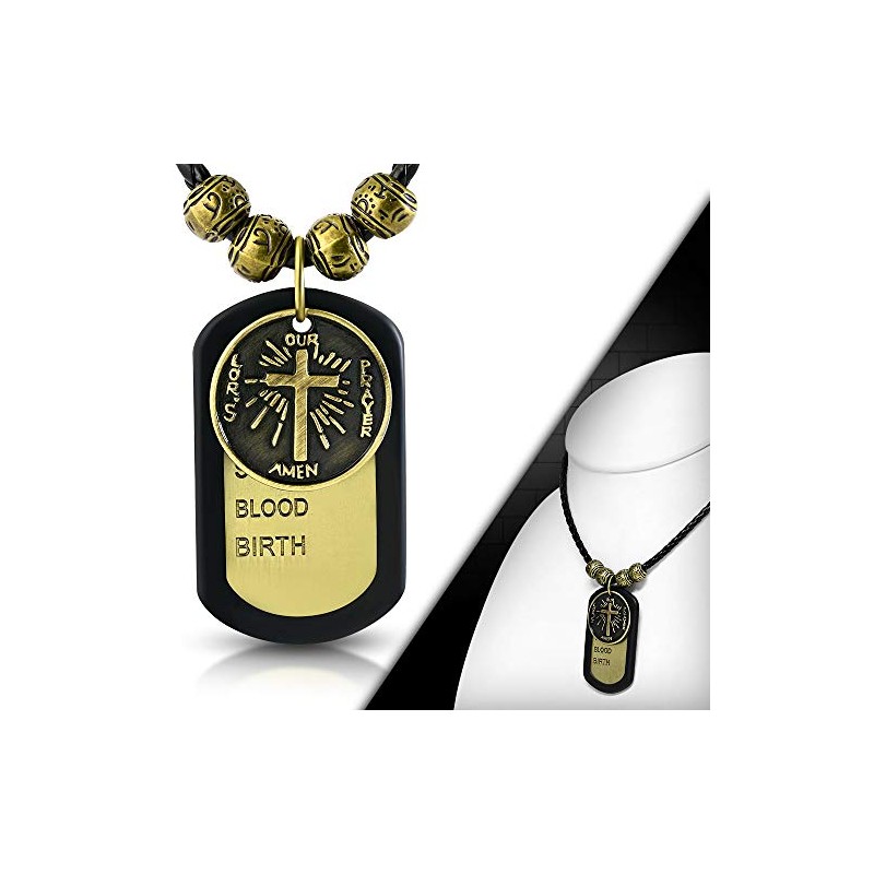 Bungsa Mens Leather Biker Necklace with Brass Pendant, Leather