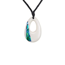 81stgeneration Women's Men's Hand Carved Bone Paua Abalone HEI Waikamo Teardrop Pendant Necklace