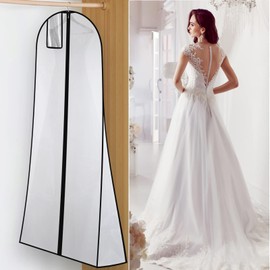 MuChoney Garment Bag Wedding Dress Cover (White with Black edge 72'' x 27.6'') Protective Cover for Bridal Gowns Evening Dresses Suits Coats Breathable Anti-Dust Wedding Dress Garment Bag