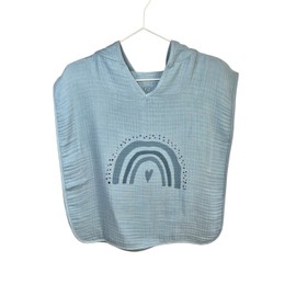 Beach baby london Hooded Blue Rainbow Muslin Poncho Soft Towel, 100% Cotton, 1-3 Years, Beige For Beach Or Bath (rainbow blue, 1-3)