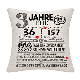 Bommex 3 Years Marriage Gift 3rd Wedding Anniversary Pillow Cover Keepsake Decoration Gift for Couples Parents Women Men Mom Dad Husband Wife Grandma Grandpa Aunt Uncle Friends (3rd Anniversary)