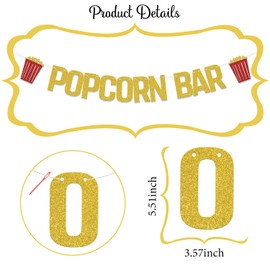 Glitter Popcorn Bar Banner Popcorn Theme Birthday Party Decorations Funny Popcorn Garland For Wedding/Bridal Shower/Anniversary Party Decor Sign Gold