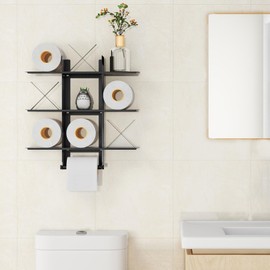 Tic Tac Toe Toilet Paper Holder, Taaji Metal Toilet Paper Storage Screw Wall Mounted with Tissue Roll Holder and 4pcs X for Bathroom Washroom, Black