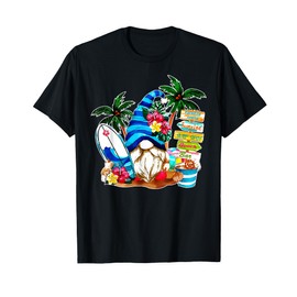 Holiday Beach Gnome Flower Palm Tree Surf Vacation Gnomies T-Shirt