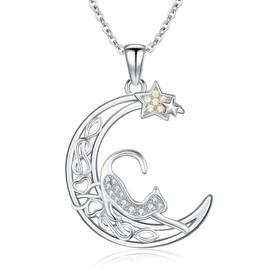Cat Necklace for Women 925 Sterling Silver Celtic Moon Cat Star Pendant Necklace Cat Memorial Gifts for Cat Lover Girls Cat Jewellery…