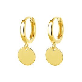 Simple Coin Disc Dangle Hoop Earrings for Women Girls Round Circle Cartilage Earring Small Huggie Hoops Drop Minimalist Jewelry Gifts Hypoallergenic (Gold)