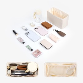 ArcDiary ArcDiay Pocket Organiser, Handbag Organiser, Multi-Pocket Design, Foldable, Handmade from Nylon and Satin, Silky and Smooth, Can be Used for Many Bags (mini-Craie)