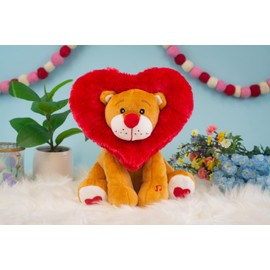 Cuddle Barn - Lionheart | Animated Valentine's Red Lion Stuffed Heart-Shaped Animal Plush Toy, Dances and Lights Up to Come and Get Your Love, 12 Inches