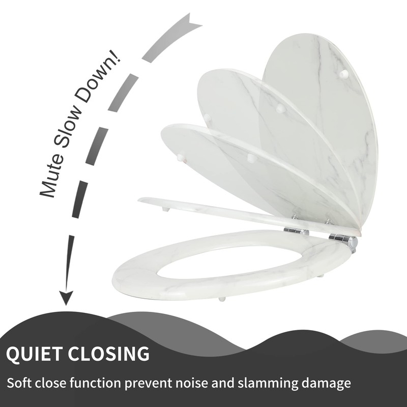 Angel Shield Marble Toilet Seat Durable Molded Wood with Quiet