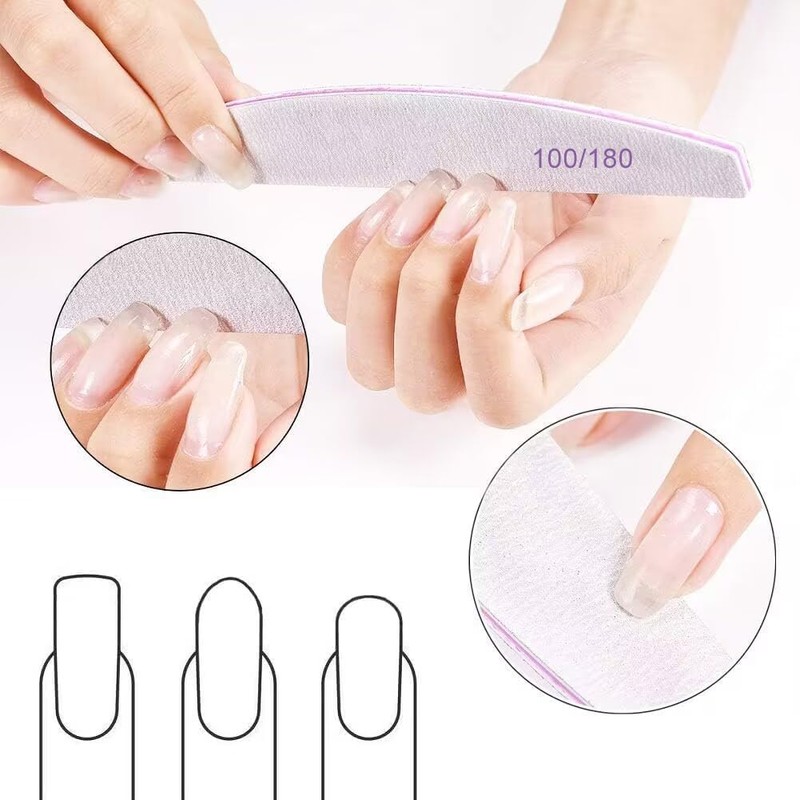 8PCS Professional Nail Files Double Sided Emery Board 100/180 Grit
