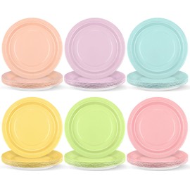 Kochorie 72 Pieces Pastel Rainbow Paper Plates 7 Inch Bulk Paper Plates Disposable Party Tableware Heavy Duty Table Decors Party Supplies for Birthday, Dinner, Wedding