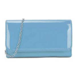 LeahWard Women's Patent Flap Clutch Bag Purses Party Evening Bags Handbag 250 (B.Blue Short)