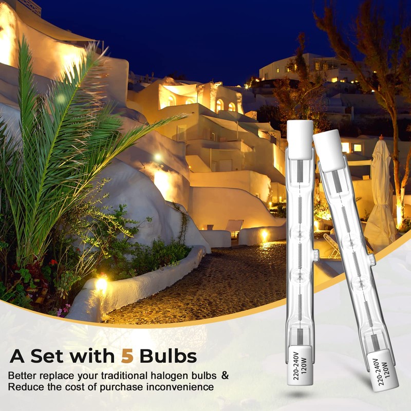Klarlight 5 Pack 80W R7s Halogen Bulbs 78mm, Dimmable Warm