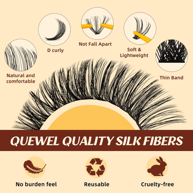 QUEWEL DIY-Lash-Extension-Kit, 3D-Lash-Clusters with 280PCS 30+40+50D EyeLashes Mixed 10-16mm Eyelash