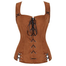 Hengzhifeng Pirate Vest Women Renaissance Costume Adult Steampunk Viking Waistcoat (XX-Large,Brown)