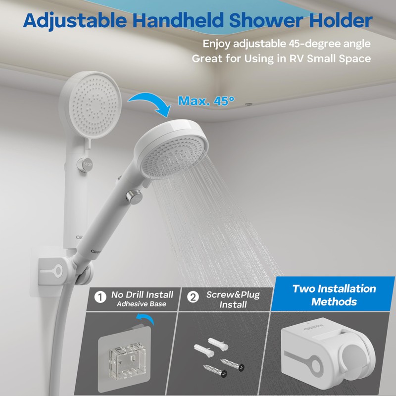 RV Shower Head with Hose and On/Off Button, High Pressure