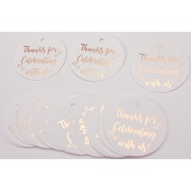 Thank You Gift Tags, Rose Gold Foil, 30 Pack, Thanks for Celebrating with Us, Party Hearts Collection (Rose Gold Tags Round Circle 2)