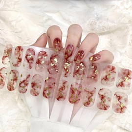 LIFOOST Gel Nail Polish Strips Matte Finish Nail Stickers Solid Color Gradient Glitter Full Cured Gel Nail Art Wraps 20 Extra-Long Gel Manicure Strips (Red,Gold)