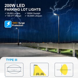 AKK 200W LED Parking Lot Lighting with Adjustable Arm Mount, 28000LM (140LM/W) LED Parking Lot Lights, 5000K Street Light Dusk to Dawn Photocell, Waterproof LED Shoebox Light for Roadway, ETL Listed