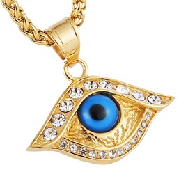 HZMAN 18k Gold Plated Iced Out Evil Eyes Necklace Nazar Boncuğ Protection Pendant Stainless steel Pendant