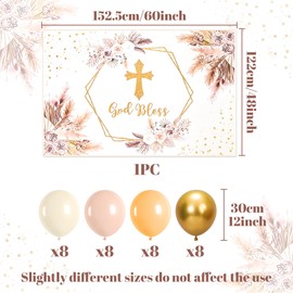 LaVenty Boho God Bless Backdrop Baptism Baby Shower Party Decorations Boho Floral First Holy Communion Christening Baptism Decorations