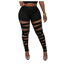 Milumia Women's Cut Out Leggings Sexy High Waisted Party Rave Skinny Long Pants Black Large