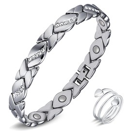 Jeracol Energetix Women's Magnetic Bracelet and Magnetic Rings, Reduces Pain and Arthritis Stainless Steel Therapeutic Magnetic Bracelet Adjustable Size & Jewellery Gift Box