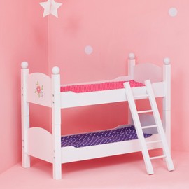 Olivia's Little World 18 in. Doll Wooden Convertible Bunk Bed Stacked on Top or Unstacked as Two Single Beds, Gray and Pink and Purple