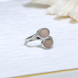 Silver Ring, Natural Sunstone Jewelry White Gold Plated Aura Rings for Women, Dainty Adjustable Orange Gemstone Rings Everyday Jewelry