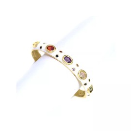 Unbranded Enamel White with Multi-color Cubic Zirconia Gold Plated Cuff Bangles
