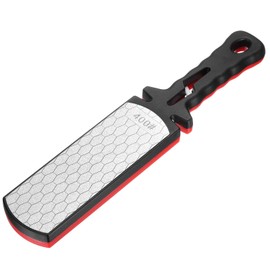 sourcing map 400/1000 Grit Handheld Diamond Sharpening Stone Double-Sided Whetstone 5-in-1 Sharpener Tool with Ceramic and Tungsten Steel Scissor Slot for Kitchen, Black Red
