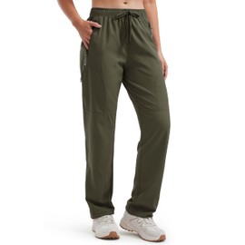 Libin Women's Hiking Pants 29" Lightweight Quick Dry Cargo Pants Casual Safari Work Travel Outdoor Clothes, Dark Olive L
