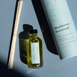 GP Candle Co. Blackberry + Rosewood No. 522 Archivist 4 oz. Reed Diffuser - 8 reeds with aromatherapy fragrance oil in glass bottle