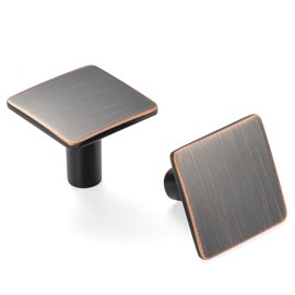 ASKANO 10 Pack 1-1/4 Inch Oil Rubbed Bronze Cabinet Knobs Brushed Bronze Drawer Knobs Square Bronze Cabinet Pulls, ZK2201 Kitchen Hardware for Cabinets Drawers Bedroom Dresser Bathroom Vanity Cupboard