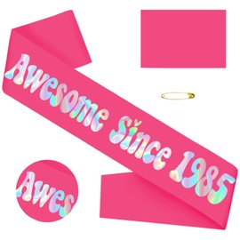 Hot Pink 40th Birthday Sash with Iridescent Foil, Funny Awesome Since 1985 Birthday Sash for Women 40th Birthday Party Ideas, Gifts, Jokes and Favors(Hot Pink + Iridescent)