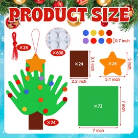 JellyArch 24 Sets Handprint Christmas Tree Decoration Craft Kit with Red Rope DIY Christmas Ornaments Craft Make Your Own Handprint Christmas Tree Cutouts for Xmas Party Office Home Classroom