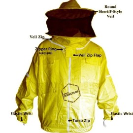 Jawadis USA Adult Beekeeper Jacket, Large, Cotton, Sting-Proof, Removable Veil, Yellow