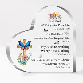 Acrylic Plaque Sign for Woman Man Christian Gifts Bible Verses Quotes Home Decor Inspirational Birthday Bestie Son Daughter Graduation Christmas Religious Keepsakes With God All Things Are Possible