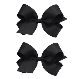 Wee Ones Girls 2 Pack Grosgrain Hair Bows with Plain Wrap Centre on a Wee Stay No Slip Clip, Large, Black